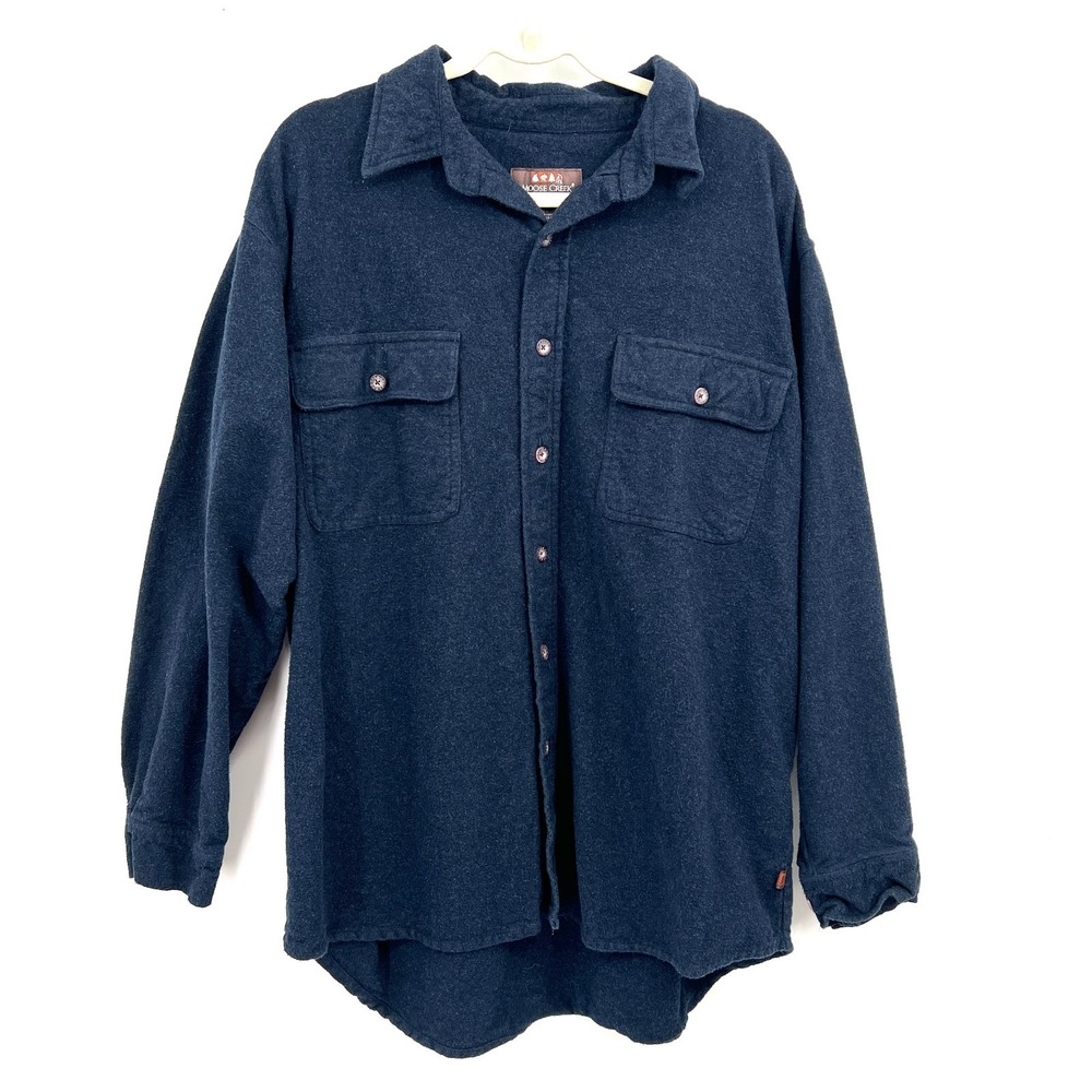 Moose Creek 100% cotton chamois flannel shirt navy blue cabincore workwear XL
